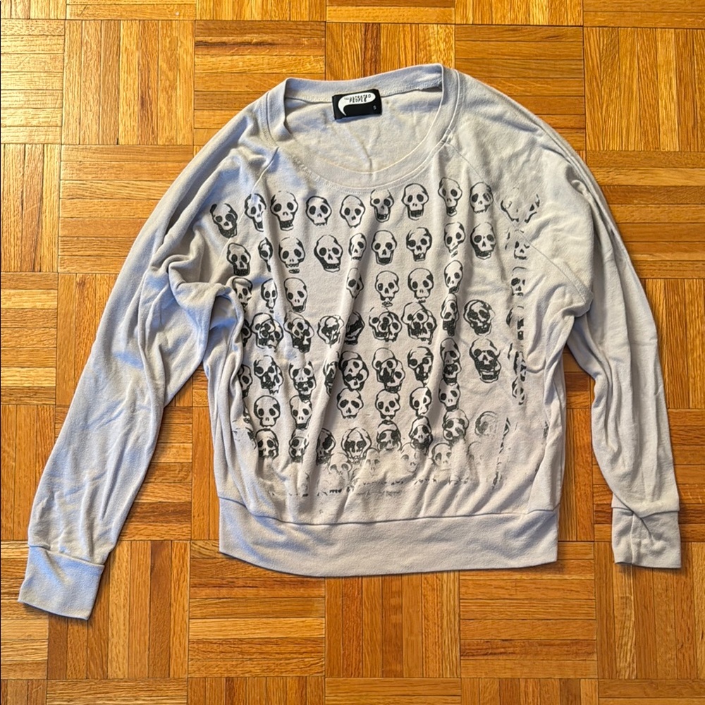Illustrated People (Topshop) Gray Crewneck Sweater with Skulls